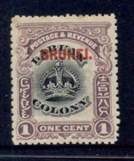 Brunei-1906-Opt-on-Labuan-Crown-1c-MLH