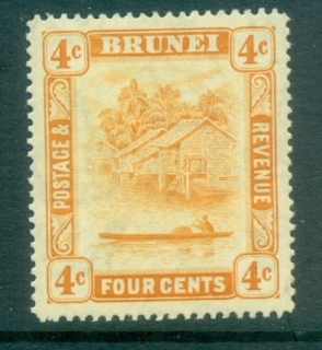 Brunei-1924-37-Scene-on-Brunei-River-4c-orange-MLH-lot82327