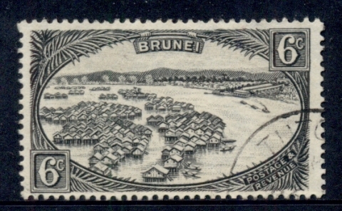 Brunei-1924-Dwelling-in-Town-of-Brunei-6c-FU