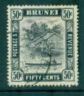 Brunei-1947-51-Scene-on-Brunei-River-50c-Perf-14-pr-FU-lot82331