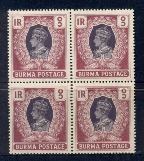 Burma-1938-KGVI-Peacock-1r-blk4-MUH