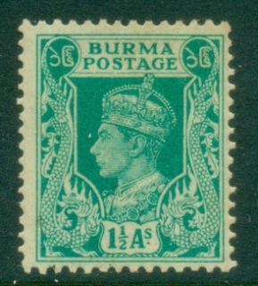 Burma-1938-40-KGVI-Portrait-1½a-turquoise-green-MLH