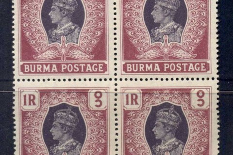 Burma-1938-KGVI-Peacock-1r-blk4-MUH