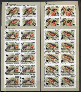 Burundi 2011 WWF Papyrus Gonoale Birds 4x sheetlet