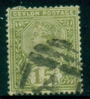 Ceylon-1886-1900-QV-Portrait-15c-olive-green-FU