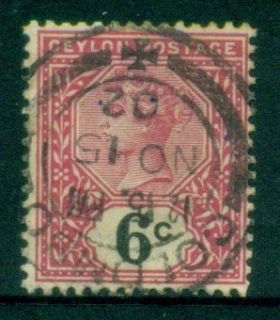 Ceylon-1886-1900-QV-Portrait-6c-rose-black-FU