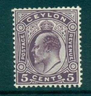 Ceylon-1904-10-KEVII-5c-dull-lilac-MLH-lot82436