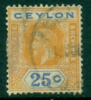 Ceylon-1912-25-KGV-Portrait-25c-yellow-ultramarine-FU