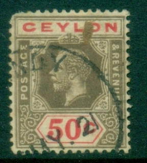 Ceylon-1912-25-KGV-Portrait-50c-black-scarlet-FU