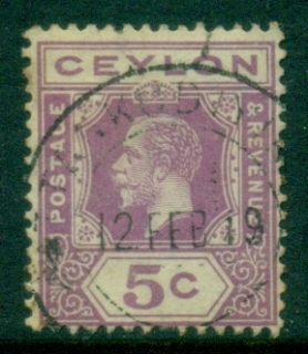 Ceylon-1912-25-KGV-Portrait-5c-red-violet-FU