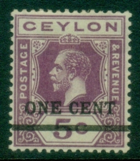 Ceylon-1918-KGV-Portrait-1c-on-5c-red-violet-MLH