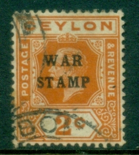 Ceylon-1918-KGV-Portrait-War-Tax-Stamp-2c-brown-orange-FU