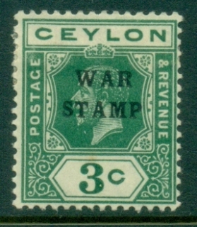 Ceylon-1918-KGV-Portrait-War-Tax-Stamp-3c-deep-green-MLH