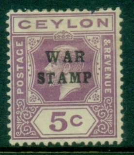 Ceylon-1918-KGV-Portrait-War-Tax-Stamp-5c-red-violet-MLH