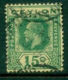 Ceylon-1921-33-KGV-Portrait-15c-green-on-yellow-FU