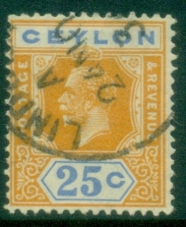 Ceylon-1921-33-KGV-Portrait-25c-yellow-blue-FU