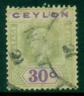 Ceylon-1921-33-KGV-Portrait-30c-green-violet-FU