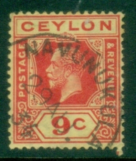 Ceylon-1921-33-KGV-Portrait-9c-red-on-yellow-FU