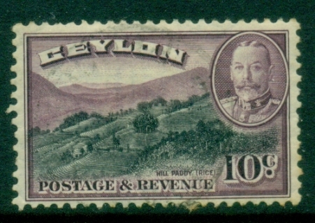 Ceylon-1935-36-KGV-Pictorial-10c-Rice-Terraces-FU