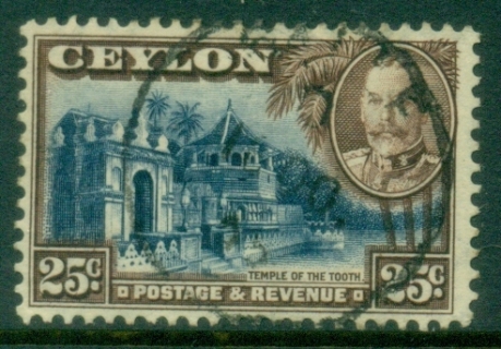 Ceylon-1935-36-KGV-Pictorial-25c-temple-of-the-Tooth-Kandy-FU