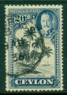 Ceylon-1935-36-KGV-Pictorial-30c-Coconut-Palms-FU