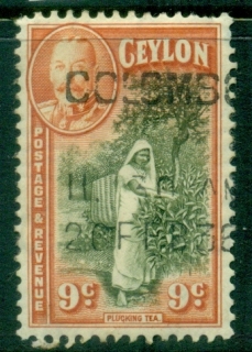 Ceylon-1935-36-KGV-Pictorial-9c-Picking-tea-FU