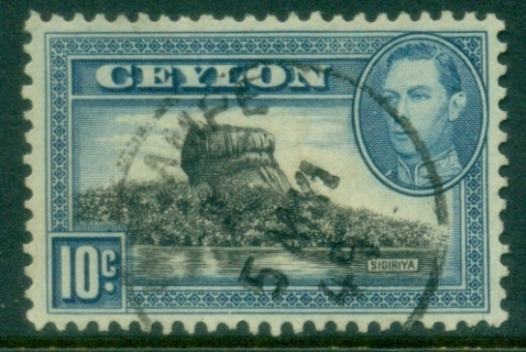 Ceylon-1938-52-KGVI-Pictorial-10c-Sigiriya-Lion-Rock-FU