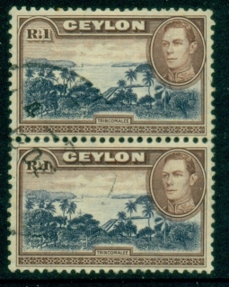 Ceylon-1938-52-KGVI-Pictorial-1R-Trincomalee-Pair-FU