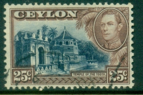 Ceylon-1938-52-KGVI-Pictorial-25c-Temple-of-the-Tooth-Kandy-FU