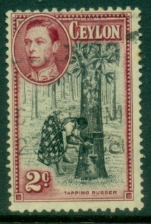 Ceylon-1938-52-KGVI-Pictorial-2c-Tapping-Rubber-Perf-11½x13-FU