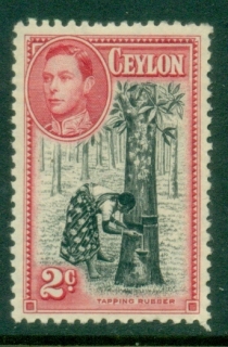 Ceylon-1938-52-KGVI-Pictorial-2c-Tapping-Rubber-Perf-12-MLh