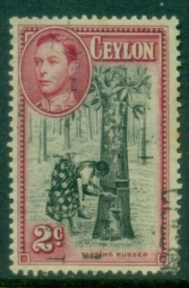 Ceylon-1938-52-KGVI-Pictorial-2c-Tapping-Rubber-Perf-13½-FU