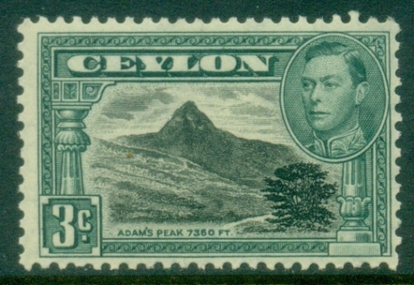 Ceylon-1938-52-KGVI-Pictorial-3c-Adams-Peak-Perf-11½x11-FU