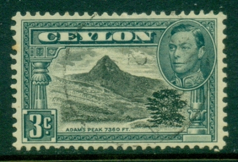 Ceylon-1938-52-KGVI-Pictorial-3c-Adams-Peak-Perf-11½x11-FU_1