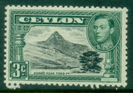 Ceylon-1938-52-KGVI-Pictorial-3c-Adams-Peak-Perf-12-FU