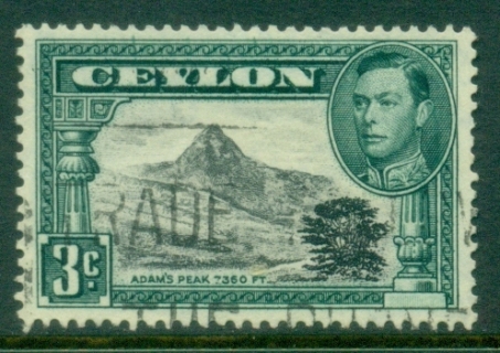 Ceylon-1938-52-KGVI-Pictorial-3c-Adams-Peak-Perf-13½-FU