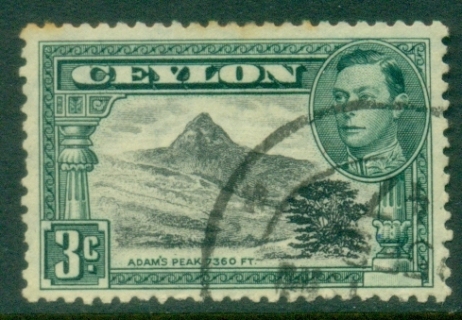 Ceylon-1938-52-KGVI-Pictorial-3c-Adams-Peak-Perf-13x11½-FU