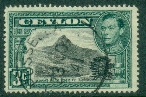 Ceylon-1938-52-KGVI-Pictorial-3c-Adams-Peak-Perf-14-FU