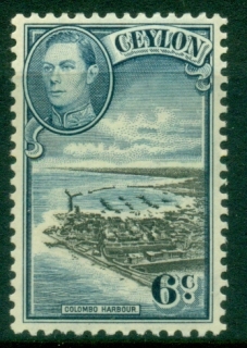 Ceylon-1938-52-KGVI-Pictorial-6c-Colombo-Harbour-MLH