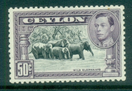 Ceylon-1938-52-KGVI-Wild-Elephants-50c-Perf-12-MLH-lot82471