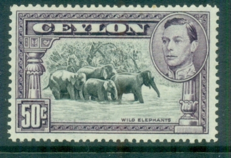 Ceylon-1938-52-KGVI-Wild-Elephants-50c-Perf-14-MLH-lot82473