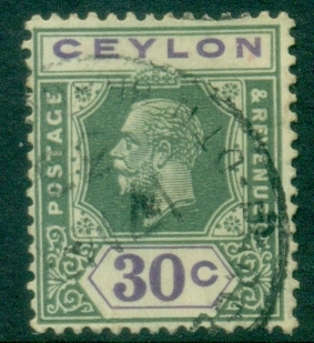 Ceylon-1912-25-KGV-Portrait-30c-green-Violet