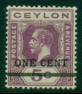 Ceylon-1918-KGV-Portrait-1c-on-5c-red-violet