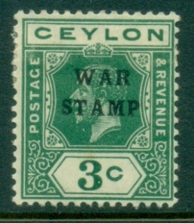 Ceylon-1918-KGV-Portrait-War-Tax-Stamp-3c-deep-green