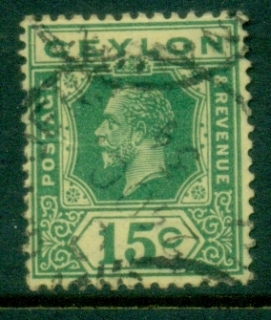 Ceylon-1921-33-KGV-Portrait-15c-green-on-yellow