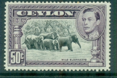 Ceylon-1938-52-KGVI-Pictorial-50c-Wild-Elephants-Perf-14