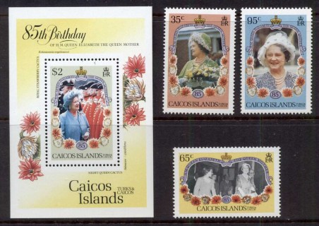 Caicos-Is-1985 Queen Mother 85th Birthday + MS