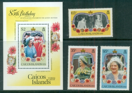 Caicos-Is-1985-Queen-Mother-85th-Birthday-MS-MUH