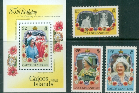 Caicos-Is-1985-Queen-Mother-85th-Birthday-MS-MUH