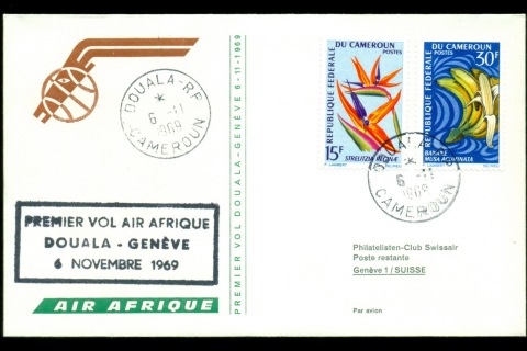 Cameroun 1969 Douala-Geneva First Flight Cover
